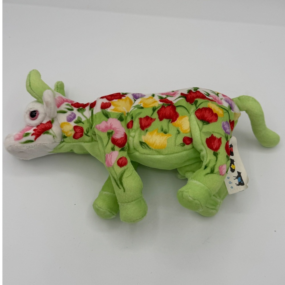 CowParade Floral Green Plush Cow Stuffed Animal 2000 Commonwealth Toy Novelty
